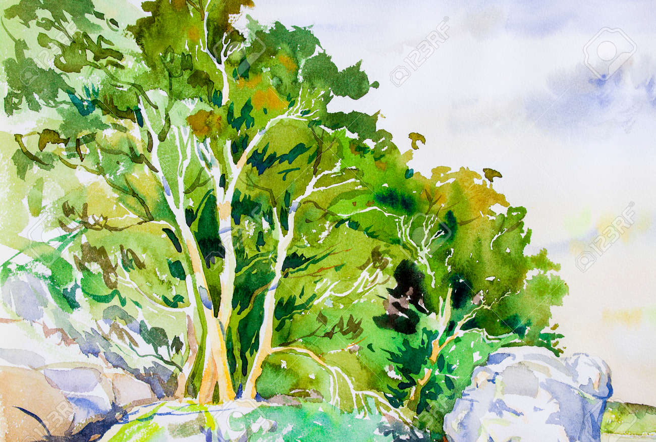 牧場に春が 》水彩画 風景画 原画（牧場風景」 by YOSHIHARU